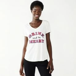 Petite Celebrate Together V-Neck Graphic Tee Snow Wine -Celebrate Together store unnamed file 101