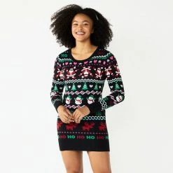 Women's Celebrate Together Dancing Santa Holiday Sweaterdress
