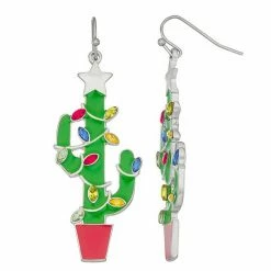 Celebrate Together™ Silver Tone Cactus Xmas Lights Earrings