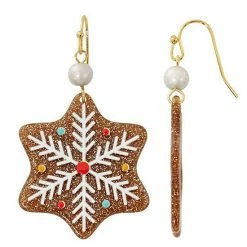 Celebrate Together Gold Tone Gingerbread Christmas Cookie Snowflake Nickel Free Earrings