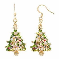 Celebrate Together™ Gold Tone Decorated Christmas Tree Nickel Free Drop Earrings