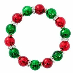 Celebrate Together Silver Tone Christmas Red And Green Faceted Bead Nickel Free Stretch Bracelet