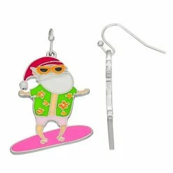 Celebrate Together™ Silver Tone Surfing Santa Earrings