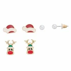 Celebrate Together Enamel & Pearl Christmas Stud Trio Nickel Free Earring Set