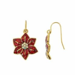 Celebrate Together Gold Tone Christmas Poinsettia Nickel Free Enamel Earrings