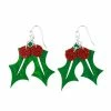 Celebrate Together™ Silver Tone Lucite Christmas Nickel Free Holly Leaves Earrings