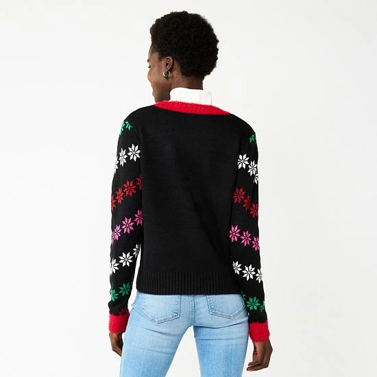 Women's Celebrate Together™ Button-Front Christmas Sweater Cardigan Deer Couple 2 Women's Celebrate Together™ Button-Front Christmas Sweater Cardigan Deer Couple - Image 2