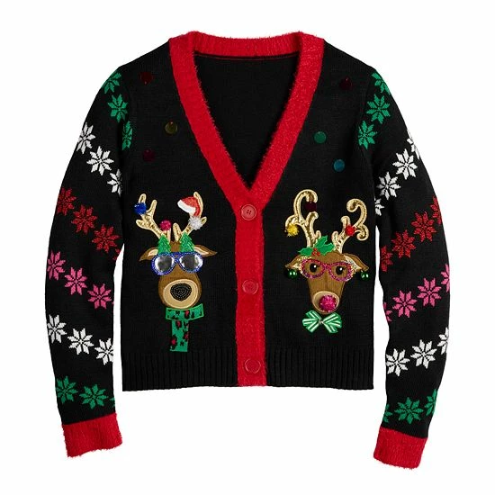 Women's Celebrate Together™ Button-Front Christmas Sweater Cardigan Deer Couple 3 Women's Celebrate Together™ Button-Front Christmas Sweater Cardigan Deer Couple - Image 3