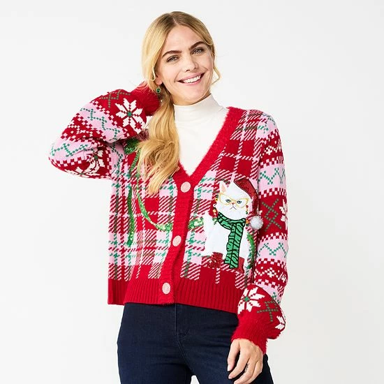 Women's Celebrate Together™ Button-Front Christmas Sweater Cardigan Deer Couple 4 Women's Celebrate Together™ Button-Front Christmas Sweater Cardigan Deer Couple - Image 4