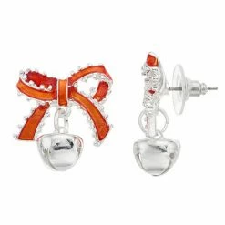 Celebrate Together™ Silver Tone Red And Sliver Bow With Bell Nickel Free Christmas Earrings