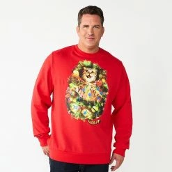Big & Tall Celebrate Together Holiday Sweatshirt Red Cat -Celebrate Together store unnamed file 322