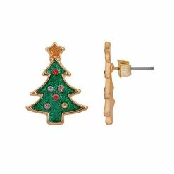 Celebrate Together™ Gold Tone Christmas Tree Nickel Free Statement Earrings