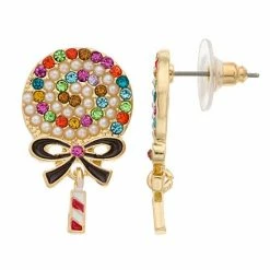 Celebrate Together™ Gold Tone Simulated Crystal Christmas Nickel Free Lollipop Earrings