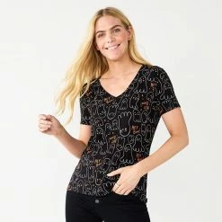 Women's Celebrate Together™ Fall V-Neck Short Sleeve Tee Hey Boo Black -Celebrate Together store unnamed file 413