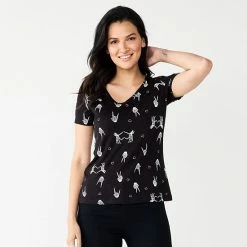 Women's Celebrate Together™ Fall V-Neck Short Sleeve Tee Hey Boo Black -Celebrate Together store unnamed file 414