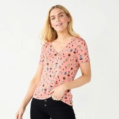 Women's Celebrate Together™ Fall V-Neck Short Sleeve Tee Hey Boo Black -Celebrate Together store unnamed file 416