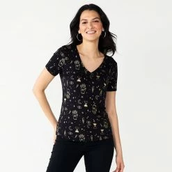 Women's Celebrate Together™ Fall V-Neck Short Sleeve Tee Hey Boo Black -Celebrate Together store unnamed file 417
