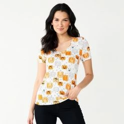 Women's Celebrate Together™ Fall V-Neck Short Sleeve Tee Hey Boo Black -Celebrate Together store unnamed file 419