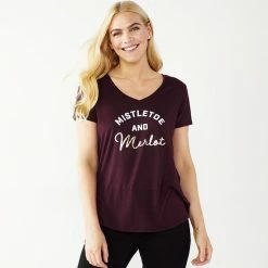Petite Celebrate Together V-Neck Graphic Tee Snow Wine -Celebrate Together store unnamed file 97